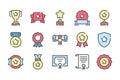 Award trophy related color line icon set.
